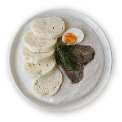 Hotovky by Košík Koprová omáčka s hovězím masem, houskový knedlík