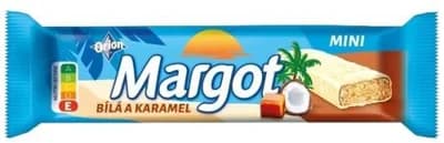 Orion Margot mini sójová tyčinka máčená v bílé polevě s kousky karamelu