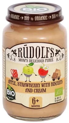Rudolfs BIO Jablko, jahody, sušenky, smetana