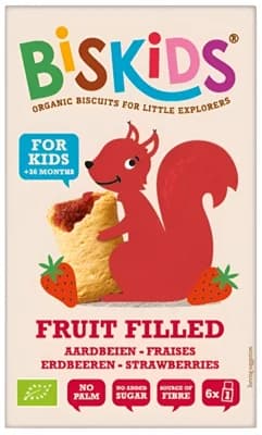 Biskids BIO BISkids Měkké dětské sušenky s jahodovým pyré bez přidaného cukru, 33 % ovoce