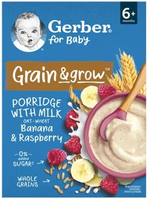 Gerber Mléčná pšenično-ovesná kaše banán a malina