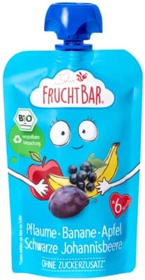 FruchtBar BIO Ovocná kapsička s jablkem, banánem, švestkou a černým rybízem