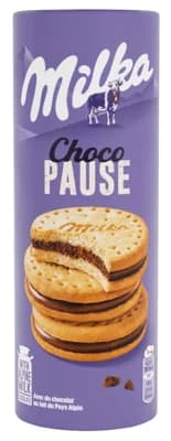 Milka sušenky Choco pause plněné jemnou čokoládovou náplní z alpského mléka