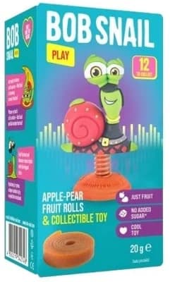 Šnek Bob Ovocné rolované plátky jablko a hruška + hračka