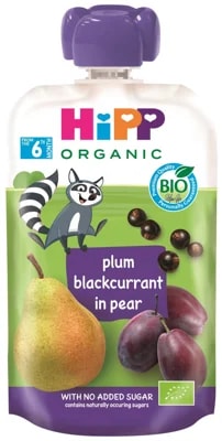 HiPP BIO Kapsička Hippis hruška, černý rybíz a švestka