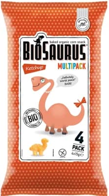 BioSaurus BIO Kukuřičný snack kečupový 4×15 g