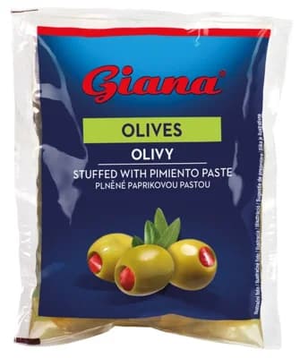 Giana Olivy plněné paprikovou pastou ve slaném nálevu