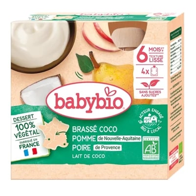 Babybio BIO Svačinka s kokosovým mlékem, jablkem a hruškou (4×85g)