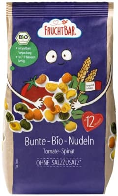 FruchtBar BIO Těstoviny s příchutí rajčat a špenátu