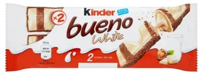 Kinder Bueno White oplatka s mléčnou a lískooříškovou náplní v polevě z bílé čokolády (2x19,5g)