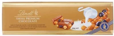 Lindt Švýcarská mléčná čokoláda s rozinkami a oříšky