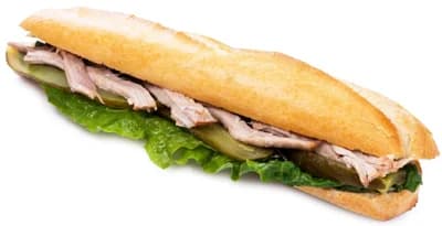 Pappudia Maxi Bageta s trhaným vepřovým masem, hořčičnou majonézou a okurkou