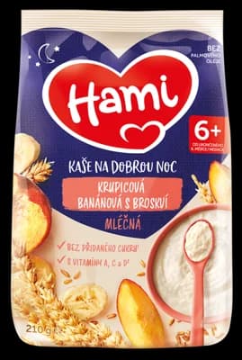 Hami Mléčná krupicová kaše na dobrou noc Banánová s broskví