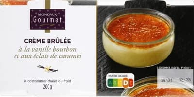 Monoprix Gourmet Crème Brûlée s bourbon vanilkou a karamelovými kousky, 2x100g
