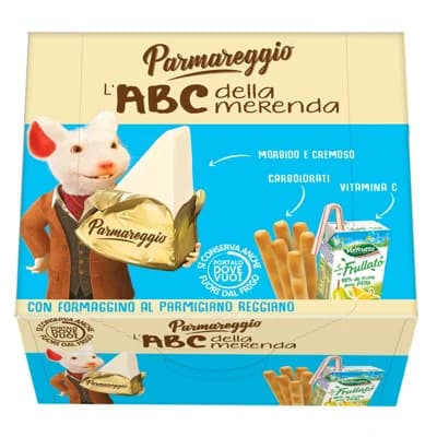 Parmareggio L'ABC Snack Tavený sýr, tyčinky a ovocný nápoj