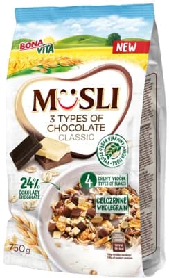 Bonavita Musli sypané 3 druhy čokolády