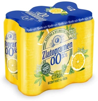 Zlatopramen Radler 0,0% Citron bez máta, plech multipack 6x500ml