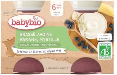 Babybio BIO Svačinka z ovesného mléka banán a borůvka (2×130 g)