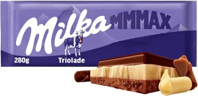 Milka Čokoláda Mmmax Triolade bílá, hořká a mléčná