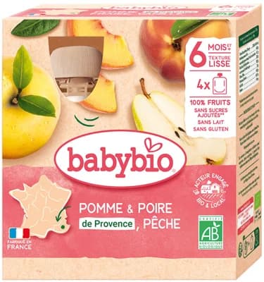 Babybio BIO Jablko s hruškou a broskví (4×90g)