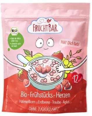 Fruchtbar BIO Cereálie srdíčka s jahodami, hroznovým vínem a jablkem