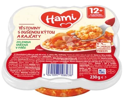 Hami Příkrm těstoviny s dušenou kýtou a rajčaty