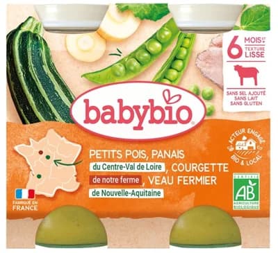 Babybio BIO Hrášek a pastiňák s cuketou a telecím masem (2×200g)