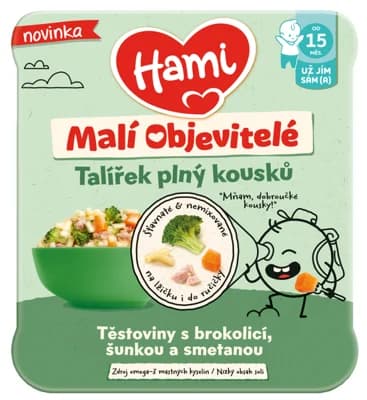 Hami Malí Objevitelé, těstoviny s brokolicí, šunkou a smetanou