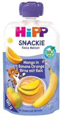 HiPP BIO Kapsička Snackie hruška, pomeranč, mango, banán a rýže