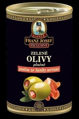 Franz Josef Kaiser Olivy zelené plněné sušenou šunkou Serrano plech