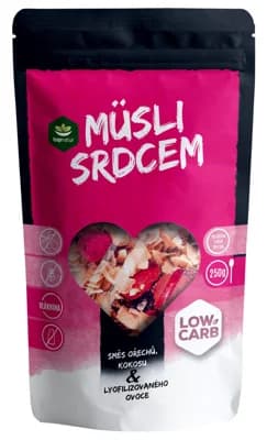 Topnatur Low Carb müsli srdcem sypané směs ořechů, kokosu a lyo ovoce
