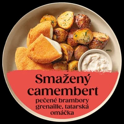 Cibule Bistro Smažený Camembert s pečenými bramborami grenaille a tatarskou omáčkou