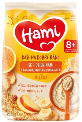 Hami Mléčná kaše se 7 obilninami s jablkem, banánem a pomerančem