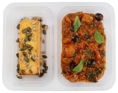 Cibule Bistro #rostlinně Caponata, pečená polenta