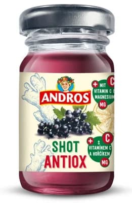 Andros shot Antiox nápoj z černého rybízu a zázvoru