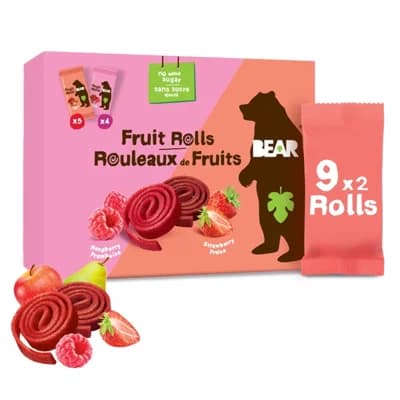 Bear Fruit Rolls jahoda a malina ovocné rolované plátky, 9x 20 g