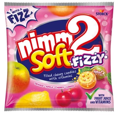 Nimm2 Soft Fizzy Ovocné žvýkací bonbóny s vitamíny a šumivou náplní