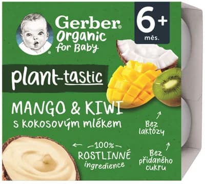 Gerber organic BIO Rostlinný dezert mango a kiwi s kokosovým mlékem 4×90 g