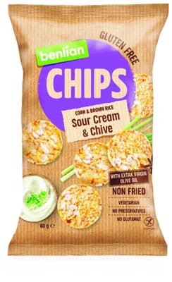 Benlian Corn & Brown rice chips Zakysaná smetana s pažitkou