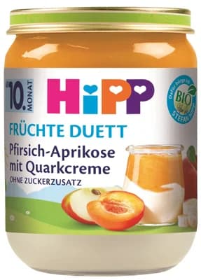 HiPP BIO Ovocný duet broskev, meruňka  a tvarohový krémem