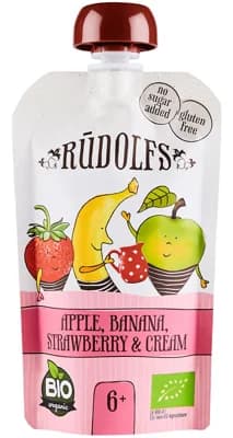 Rudolfs BIO Kapsička jablko, banán a jahoda se smetanou