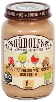Rudolfs BIO Příkrm jablko, jahody, sušenky a smetana