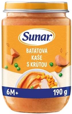 Sunar Příkrm batátová kaše s krůtím masem, 6m+