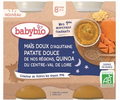 Babybio BIO Večerní menu sladká kukuřice, sladké brambory a quinoa (2×200 g)
