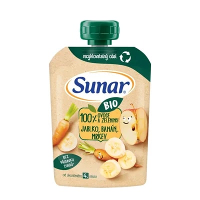 Sunar BIO Ovocná kapsička jablko, banán a mrkev od 4. měsíce