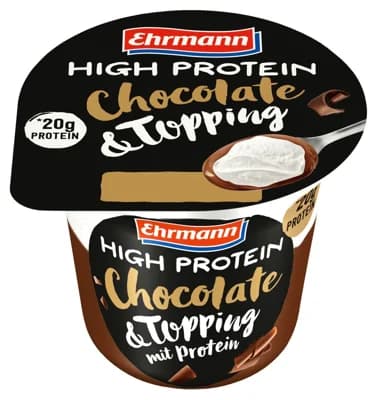 Ehrmann High Protein pudding s toppingem čokoláda