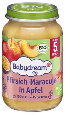Babydream BIO Ovocné pyré jablko, broskev a marakuja