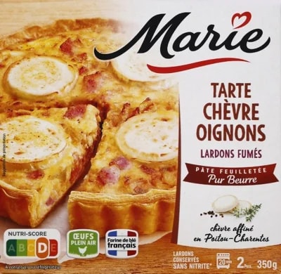 Monoprix Marie Quiche s kozím sýrem, cibulí a slaninou, máslové těsto