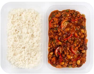 Cibule Bistro #rostlinně Chilli s fazolemi, jasmínová rýže