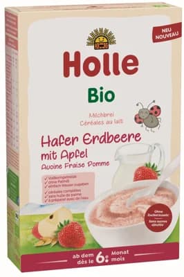 Holle BIO Mléčná kaše ovesná s jahodami a jablkem